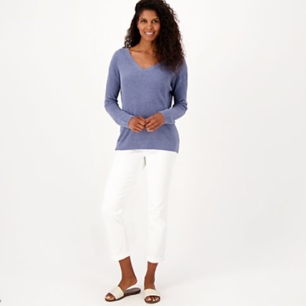 Barefoot Dreams NWT CozyChic Ultra Lite Pointelle Rib V-Neck Pullover 1X Cozy
